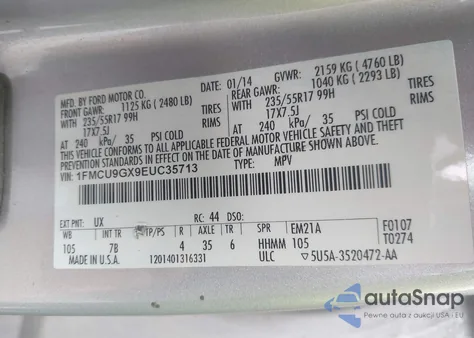 2014 Ford Escape Se from USA, damaged, VIN 1FMCU9GX9EUC35713